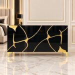Cajonera de Lujo Horizontal Tallada en Alto Brillo Negro