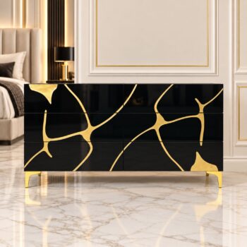 Cajonera de Lujo Horizontal Tallada en Alto Brillo Negro