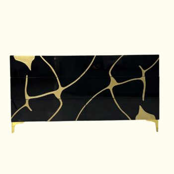Cajonera de Lujo Horizontal Tallada en Alto Brillo Negro
