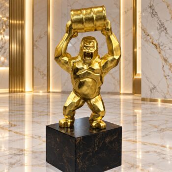 Escultura Decorativa de King Kong con Hoja de Oro