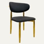 Silla de Comedor Modelo Palermo en Lino Negro con Base Dorada Metálica