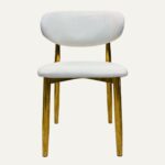 Silla de Comedor Modelo Palermo en Lino Blanco con Base Dorada Metálica