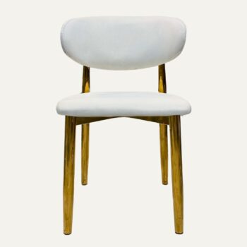 Silla de Comedor Modelo Palermo en Lino Blanco con Base Dorada Metálica